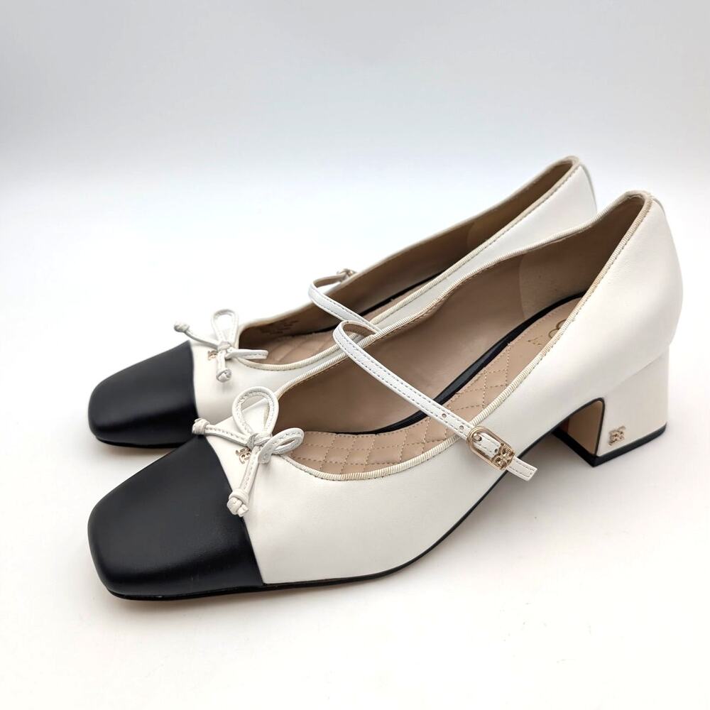 Sam Edelman Two-Tone White and Black Mary Jane Block Heels